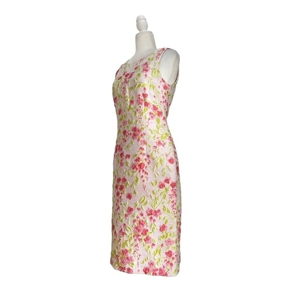 Leggiadro Matelasse Silk Floral Dress Sleeveless Midi Dress White Pink - Picture 4 of 14